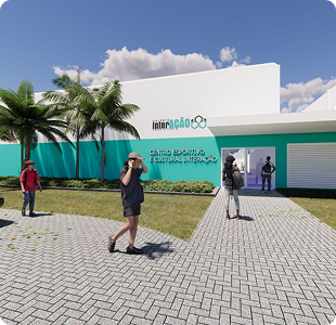 Vista externa em render da nova unidade do Colégio Interação