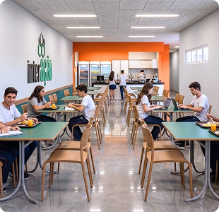 Alunos confraternizando na lanchonete do colégio