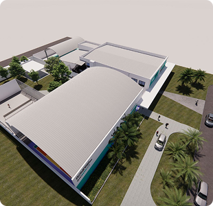 Vista aérea em render do Centro Esportivo em construção