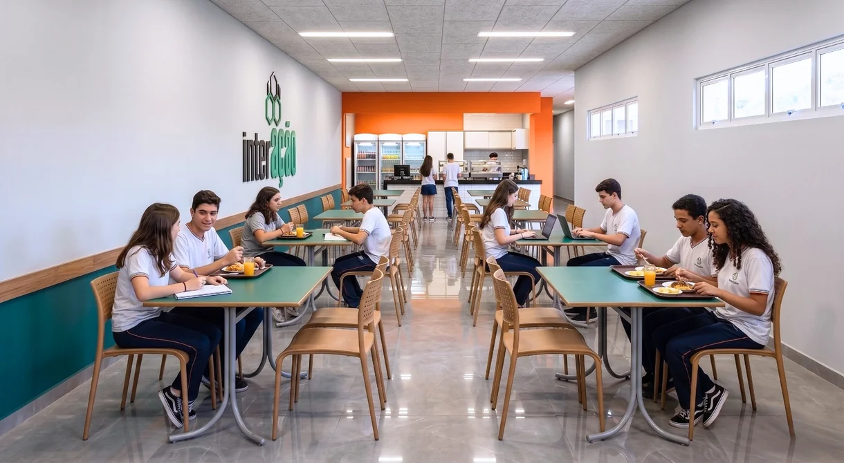Projeção da lanchonete do Interação, com alunos